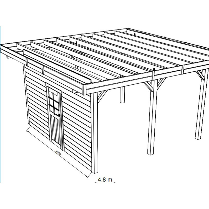 Paroi avec simple porte centrée pour carport 6x5m en bois - SOLID