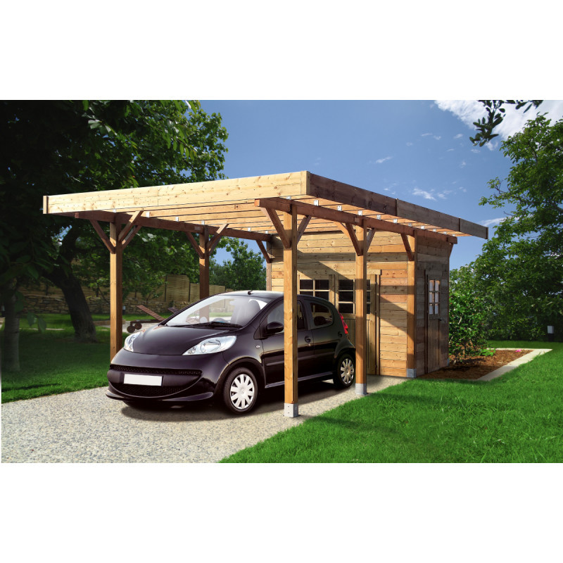 Carport configuré en bois traité autoclave 7x3x2,62m - SOLID