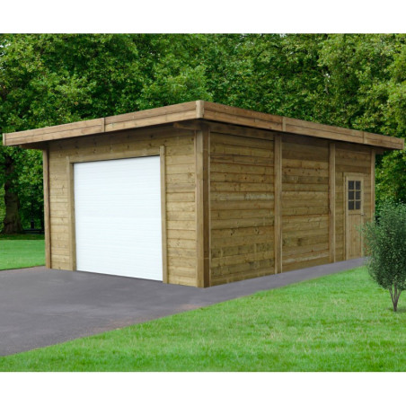 Carport-garage 7x5x2,65m en bois avec porte sectionnelle - SOLID