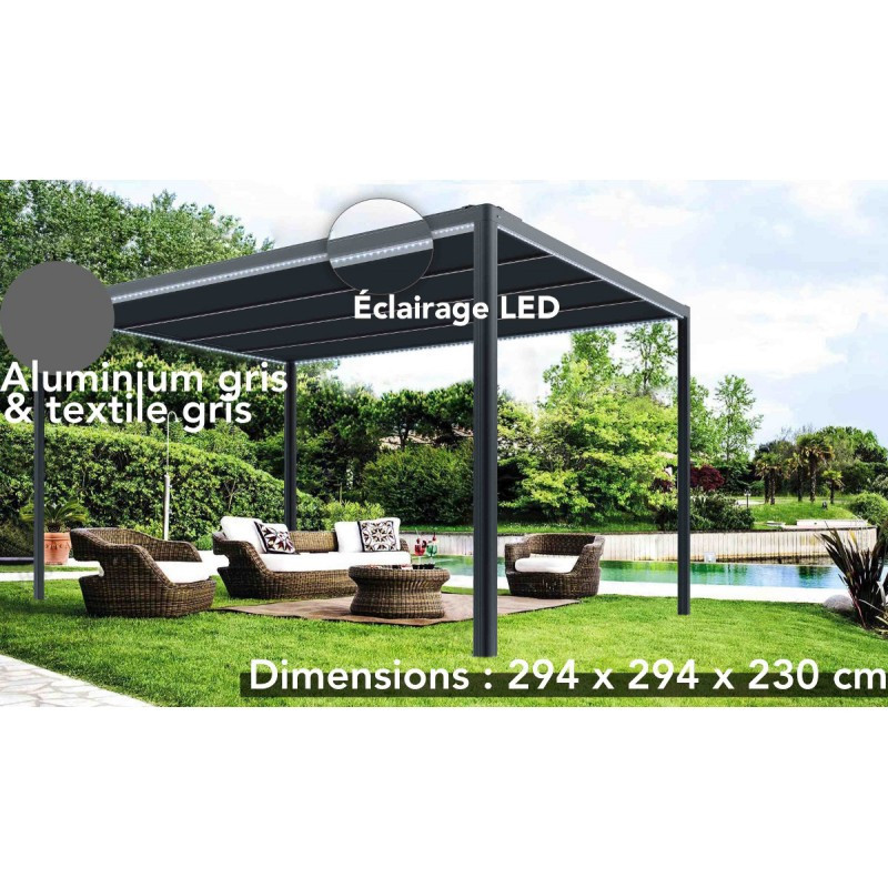Toit de terrasse en aluminium gris 3x3m Couv’Terrasse® E Store