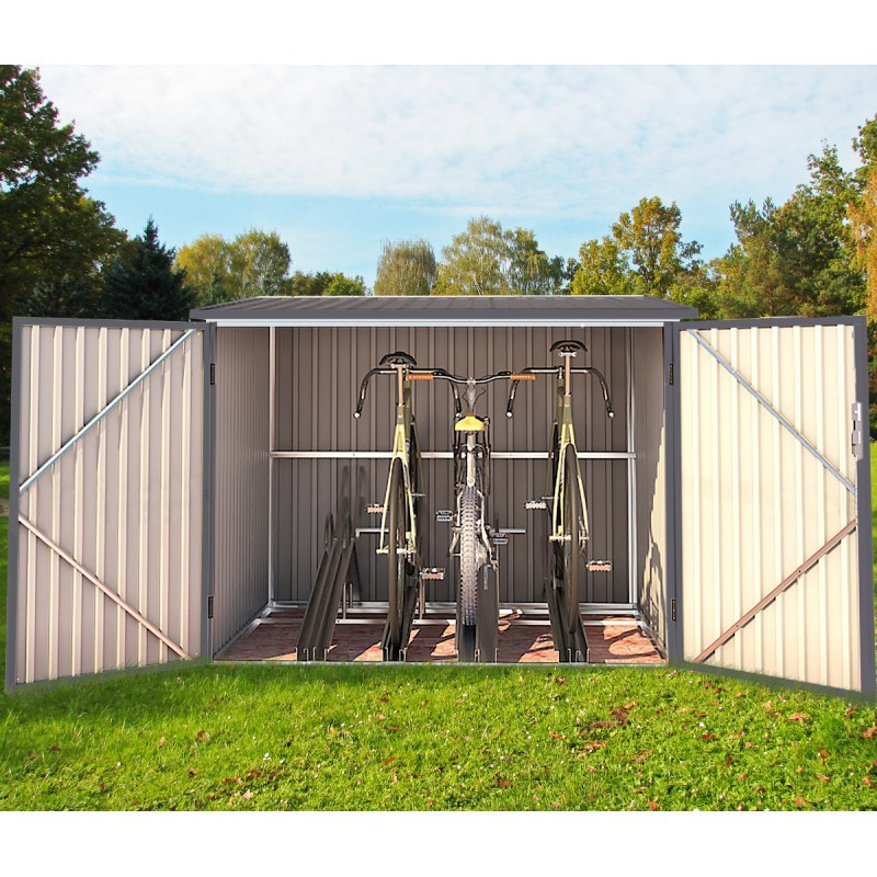 Abri pour 4 vélos acier gris 4,02m² avec rails Chalet et Jardin