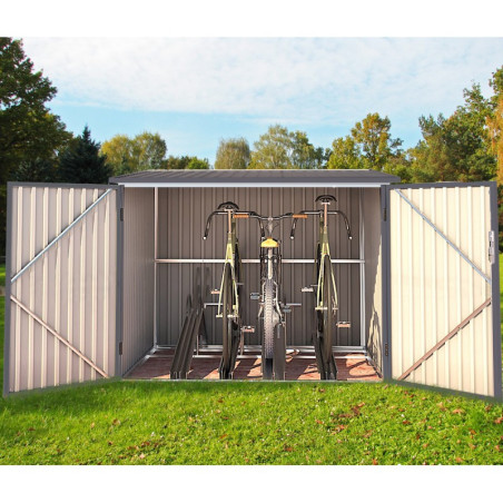 Abri pour 4 vélos acier gris 4,02m² avec rails Chalet et Jardin