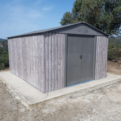 Abri de jardin métal WoodTouch beige 11m²,  kit d'ancrage X-METAL