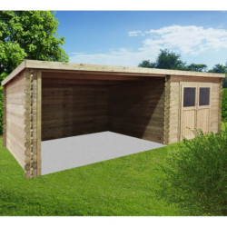 Abri de jardin 8,88m² bois traité 28mm Rohan avec terrasse SOLID