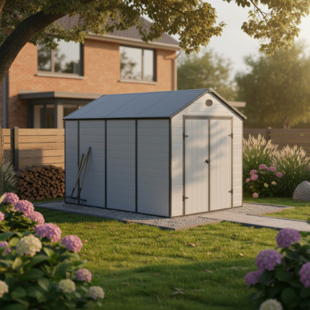 Abri de jardin plastique gris 242x368cm Jôbu