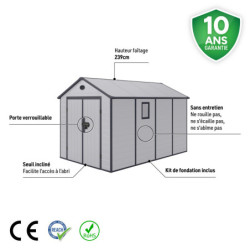 Abri de jardin plastique gris 242x368cm Jôbu