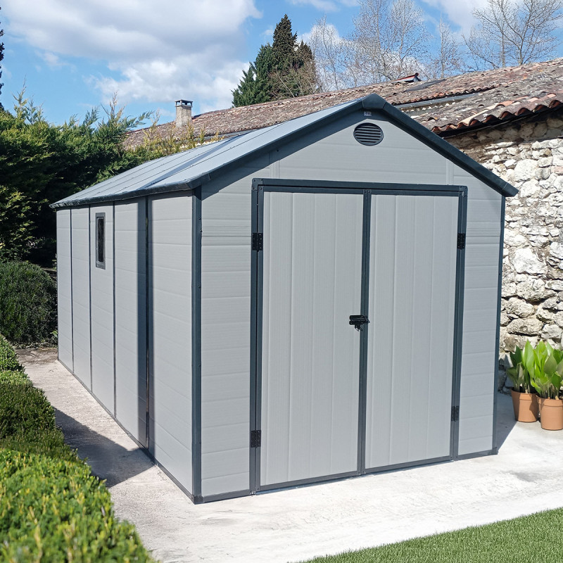 Abri de jardin plastique gris 242x456cm Jôbu