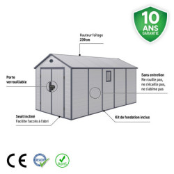 Abri de jardin plastique gris 242x456cm Jôbu