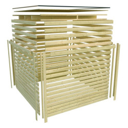 Abri en bois massif 19mm  avec appentis Qubic 6,05m² gris terre - Karibu