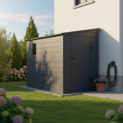 Petit abri de jardin adossé en polypropylène anthracite 143x247cm Jôbu