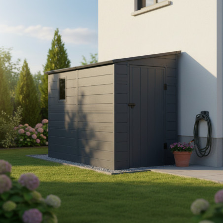 Petit abri de jardin adossé en polypropylène anthracite 143x247cm Jôbu