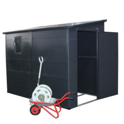 Petit abri de jardin adossé en polypropylène anthracite 143x247cm Jôbu