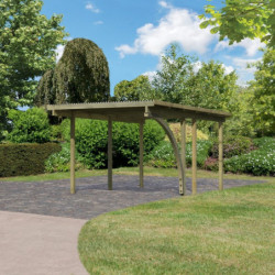 Carport 1 voiture en bois massif traité avec 1 arc d'entré Karibu