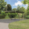 Carport 1 voiture en bois massif traité avec 2 arc d'entré Karibu