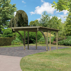 Carport 1 voiture en bois massif traité avec 2 arc d'entré Karibu