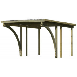 Carport 1 voiture en bois massif traité avec 2 arc d'entré Karibu