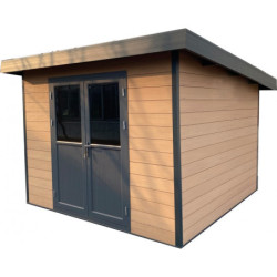 Abri toit plat en composite couleur bois 9m² porte alu Woodlife Garden