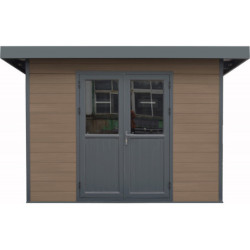 Abri toit plat en composite couleur bois 9m² porte alu Woodlife Garden
