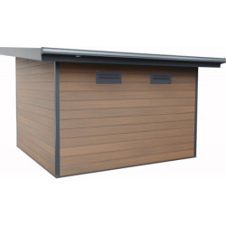 Abri toit plat en composite couleur bois 9m² porte alu Woodlife Garden