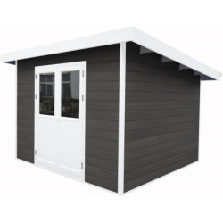Abri toit plat en composite couleur anthracite 9m² porte alu Woodlife Garden