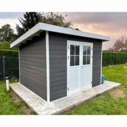 Abri toit plat en composite couleur anthracite 9m² porte alu Woodlife Garden