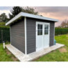 Abri toit plat en composite couleur anthracite 9m² porte alu Woodlife Garden