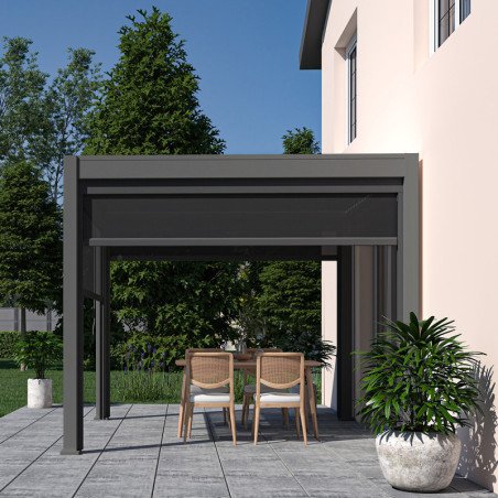 Pergola autoportante en alu gris avec lames orientable 3x3m Ombrea