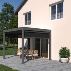 Pergola autoportante en alu gris avec lames orientable 3x3m Ombrea
