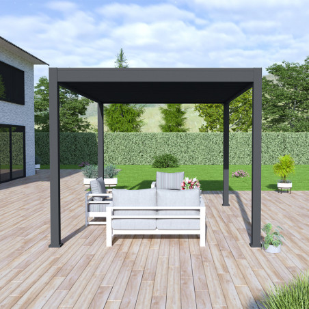 Pergola autoportante en alu gris avec lames orientable 3x4m Ombrea