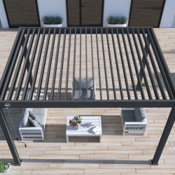 Pergola autoportante en alu gris avec lames orientable 3x4m Ombrea