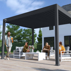 Pergola autoportante en alu gris avec lames orientable 3x4m Ombrea
