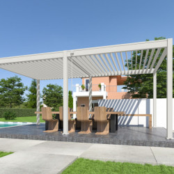 Pergola autoportante en alu blanc avec lames orientable 3x6m Ombrea