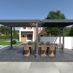Pergola autoportante en alu gris avec lames orientable 3x6m Ombrea