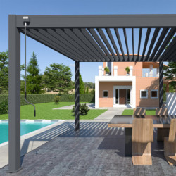 Pergola autoportante en alu gris avec lames orientable 3x6m Ombrea