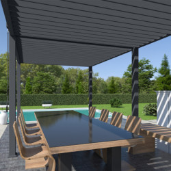 Pergola autoportante en alu gris avec lames orientable 3x6m Ombrea