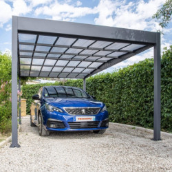 Carport 1 voiture en alu 16m² anthracite toit polycarbonate TRIGANO