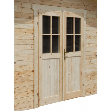 Double porte semi-vitrée bois brut - cadre épaisseur 40mm - pour abri Gardy Shelter