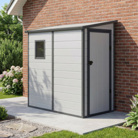 Petit abri de jardin adossé en polypropylène gris clair 111x191cm Jôbu