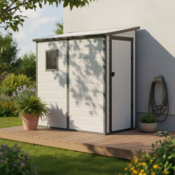 Petit abri de jardin adossé en polypropylène gris clair 111x191cm Jôbu