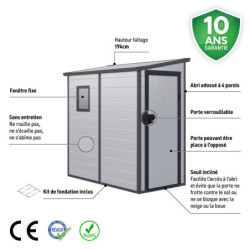 Petit abri de jardin adossé en polypropylène gris clair 111x191cm Jôbu