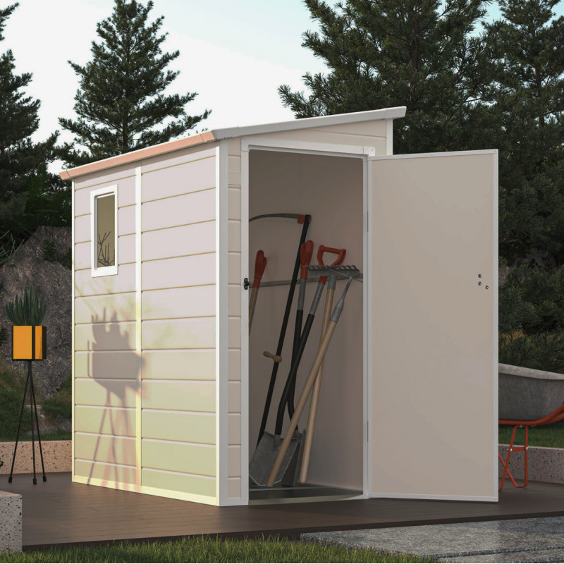 Petit abri de jardin adossé en polypropylène beige 111x191cm Jôbu