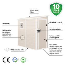 Petit abri de jardin adossé en polypropylène beige 111x191cm Jôbu