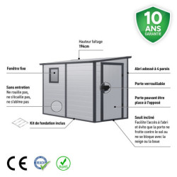 Petit abri de jardin adossé en polypropylène anthracite 143x247cm Jôbu