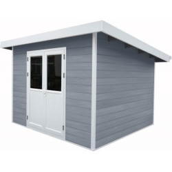 Abri toit plat en composite couleur gris clair 9m² porte alu Woodlife Garden