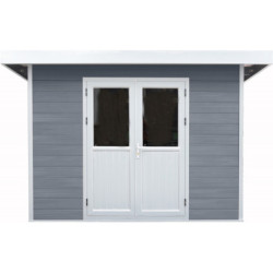 Abri toit plat en composite couleur gris clair 9m² porte alu Woodlife Garden