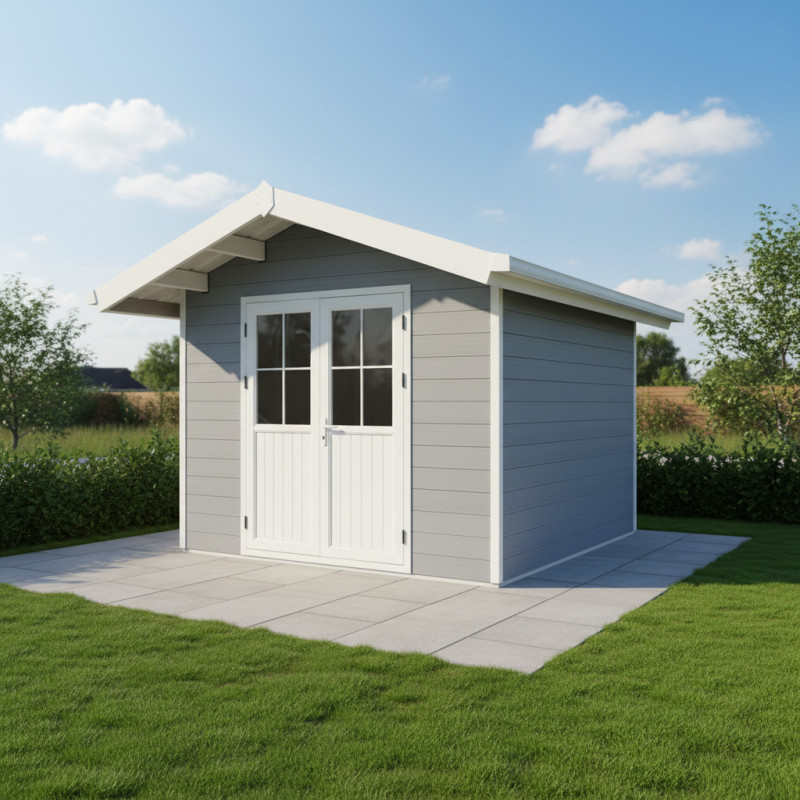 Abri premium composite double pente 7,78m² gris clair Woodlife Garden