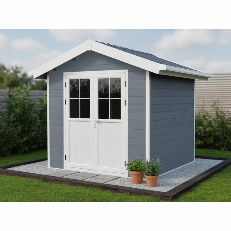 Abri premium bois composite double pente 5m² gris clair Woodlife Garden