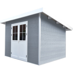 Abri toit plat en composite gris clair 4,41m² porte alu Woodlife Garden