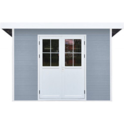 Abri toit plat en composite gris clair 4,41m² porte alu Woodlife Garden