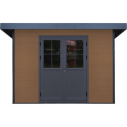Abri toit plat composite aspect bois 4,41m² porte alu Woodlife Garden